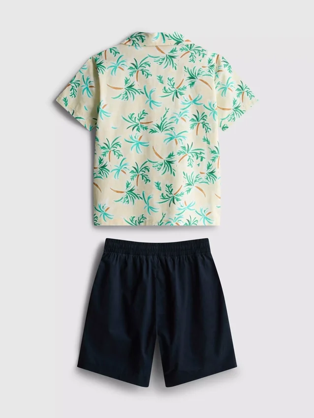 7-15 år | Sæt med skjorte og shorts i slub-bomuld