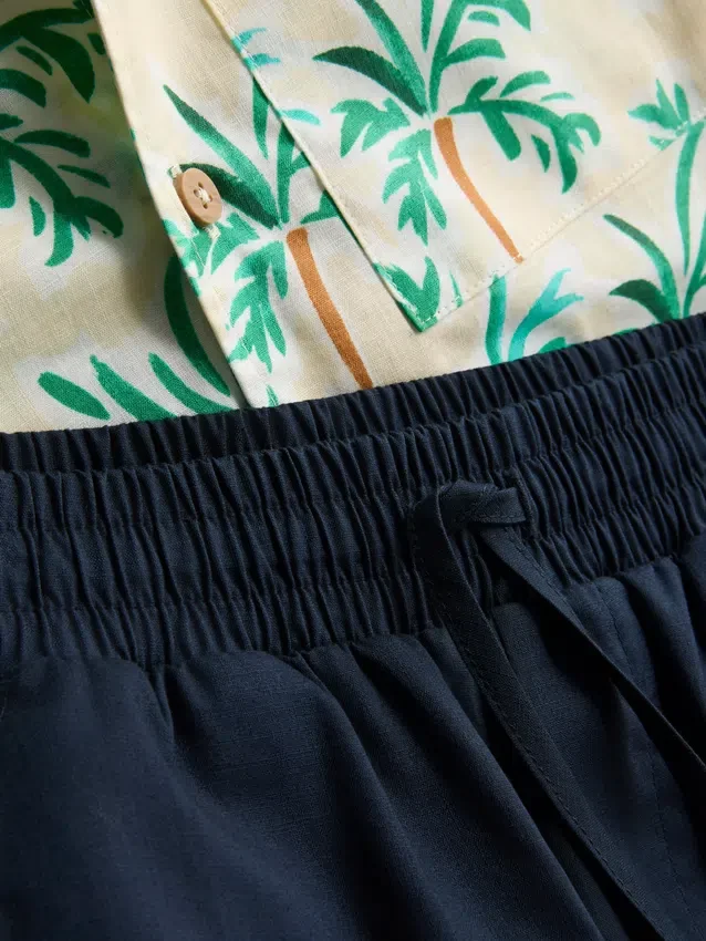 7-15 år | Sæt med skjorte og shorts i slub-bomuld