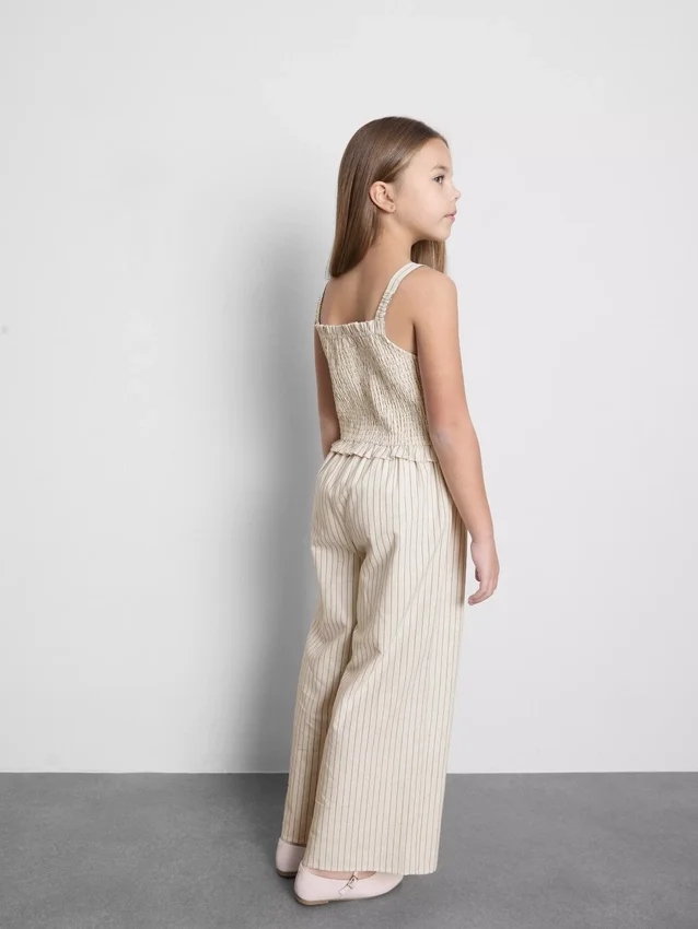 7–15 år | Stribet jumpsuit med rynket stof