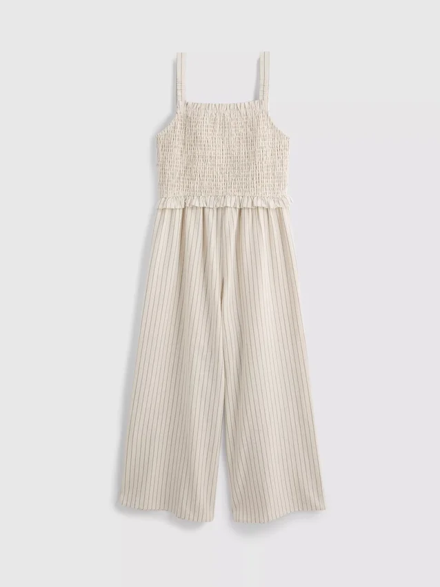 7–15 år | Stribet jumpsuit med rynket stof