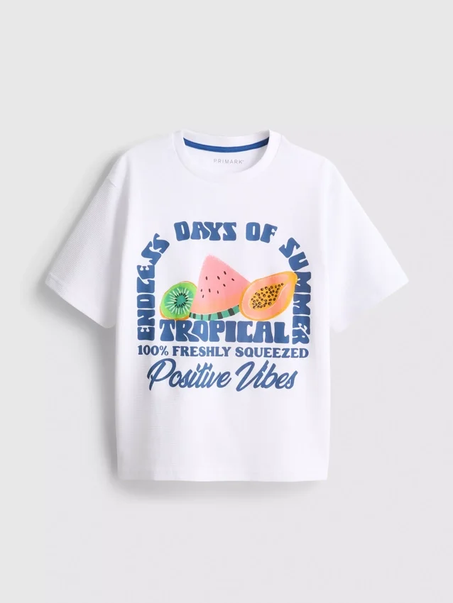 7–15 år | T-shirt med frugtmotiv og struktur