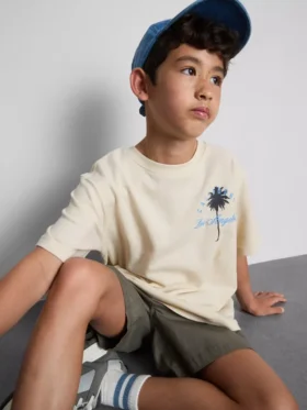 7–15 år | T-shirt med palme-print og struktur