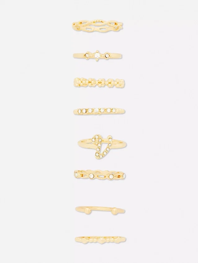 8-pak med rhinestone-initialringe