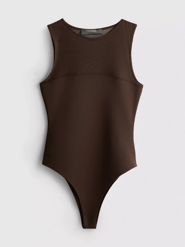 Ærmeløs bodysuit med mesh-indsats