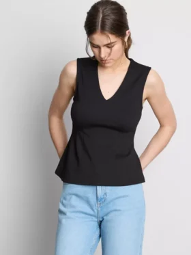 Ærmeløs top med V-udskæring og peplum