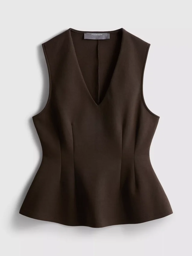 Ærmeløs top med V-udskæring og peplum