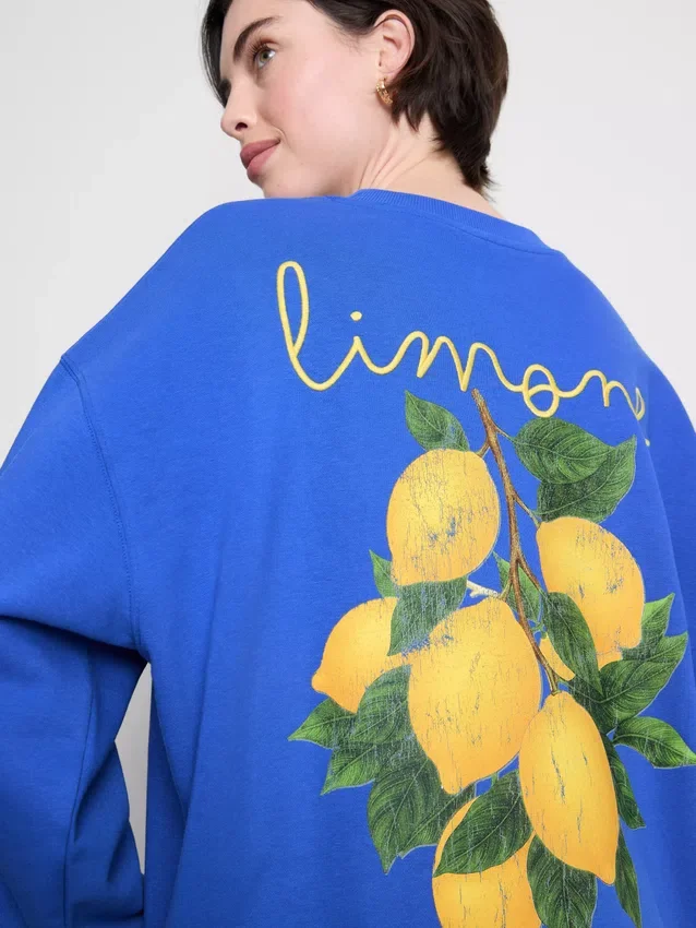 Afslappet sweatshirt i citronfarve med højt bomuldsindhold