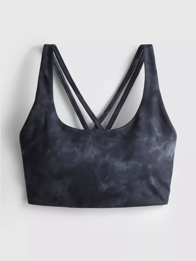 Aktiv crop-top med racerryg og marmorprint
