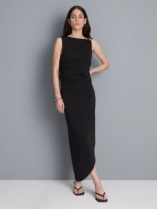 Asymmetrisk midi-nederdel i jersey