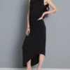 Asymmetrisk midi-nederdel i jersey