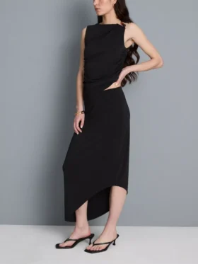 Asymmetrisk midi-nederdel i jersey