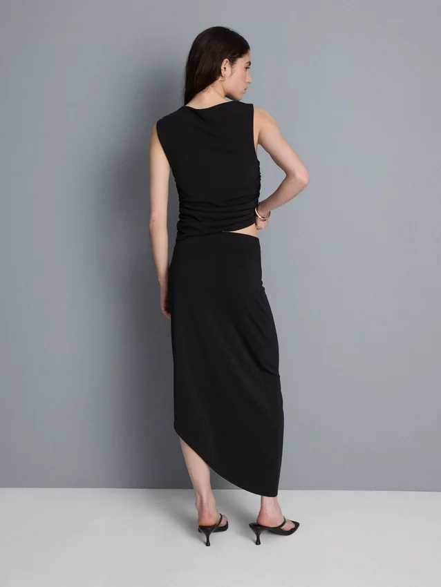 Asymmetrisk midi-nederdel i jersey