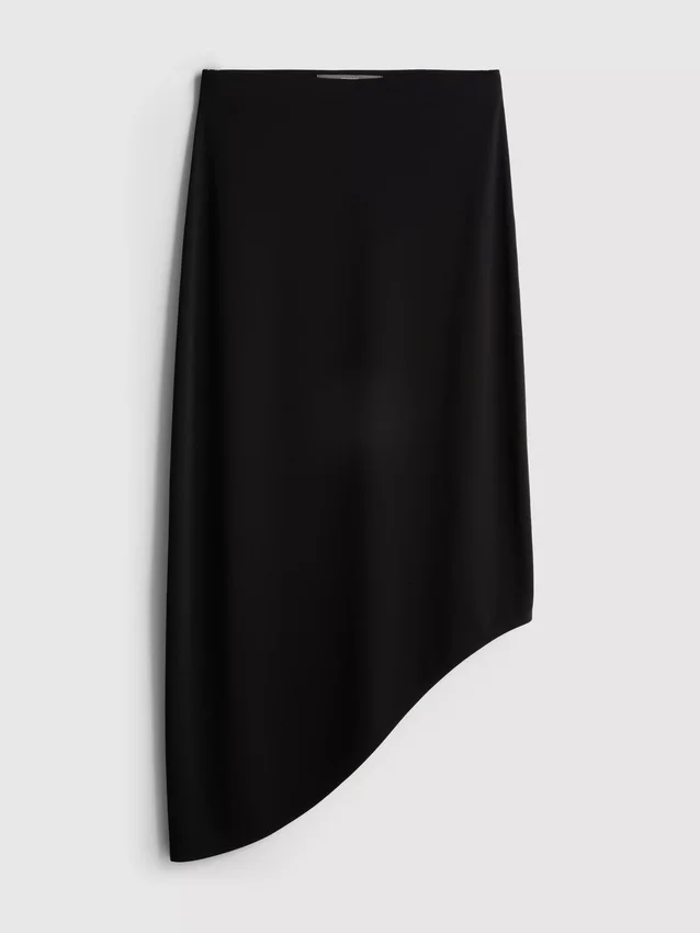 Asymmetrisk midi-nederdel i jersey