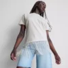 Asymmetrisk T-shirt i bomuld med frynser
