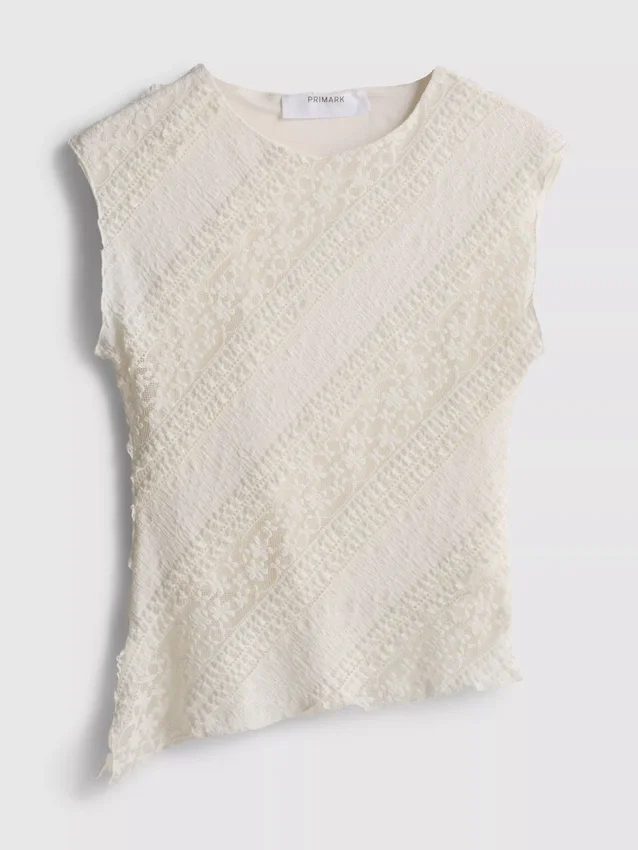 Asymmetrisk tanktop i blonder