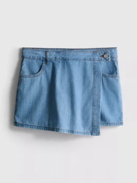 Asymmetrisk wrap-skort i bomuldsdenim