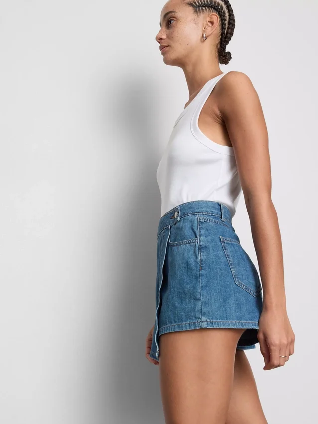 Asymmetrisk wrap-skort i bomuldsdenim