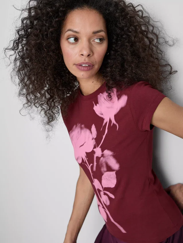 Baby-T-shirt i bomuld med blomsterprint