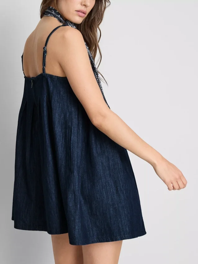 Babydoll-minikjole i bomuldsdenim