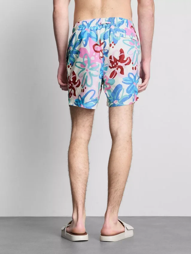 Badeshorts med blomster-graffiti-mønster