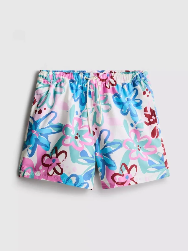 Badeshorts med blomster-graffiti-mønster