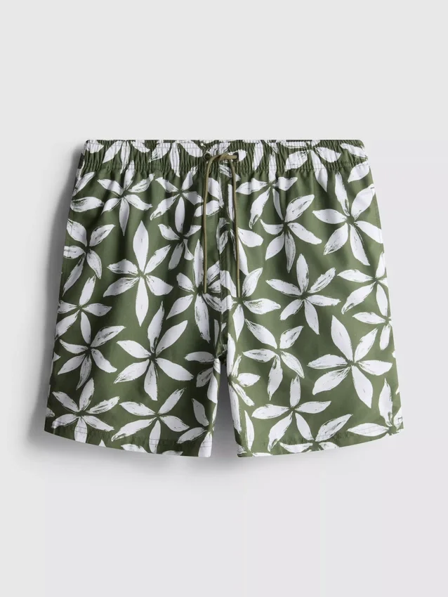 Badeshorts med blomsterprint og snøre i taljen