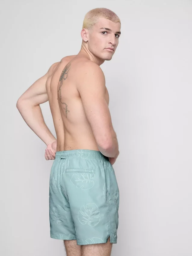 Badeshorts med broderede blade