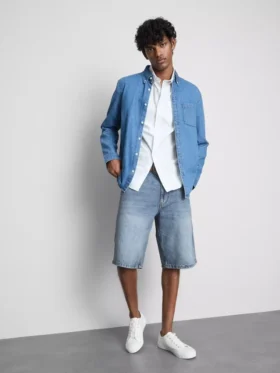 Baggy denimshorts med mellemhøj talje