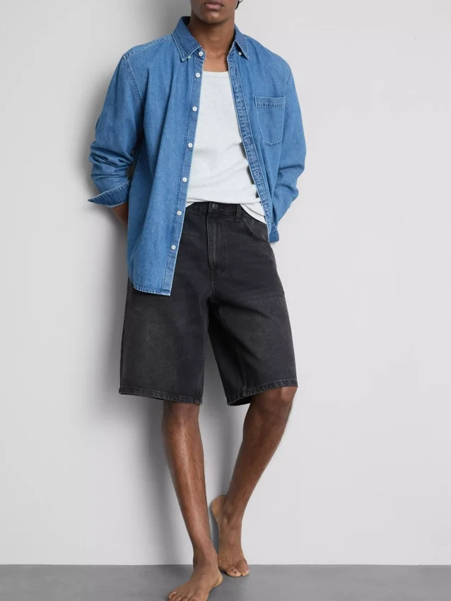 Baggy denimshorts med mellemhøj talje