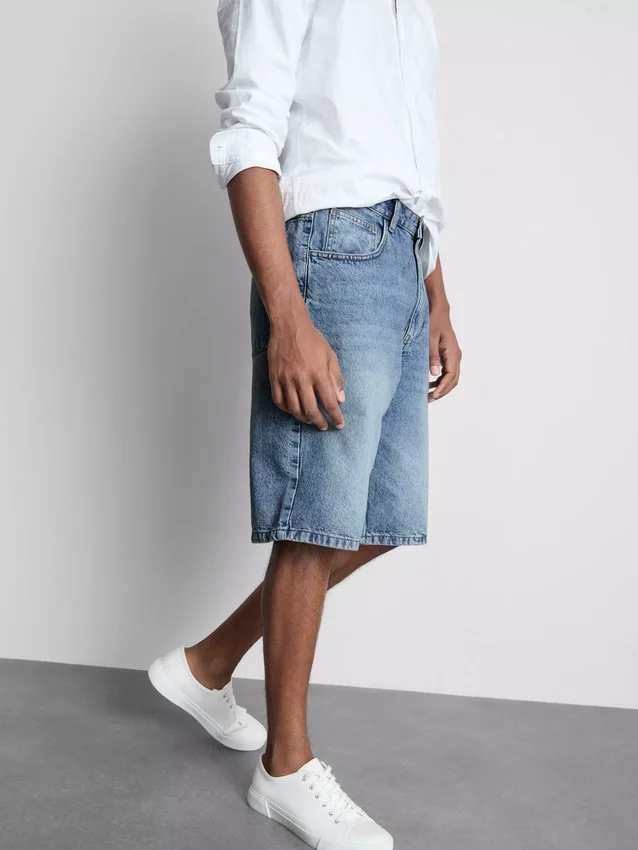 Baggy denimshorts med mellemhøj talje