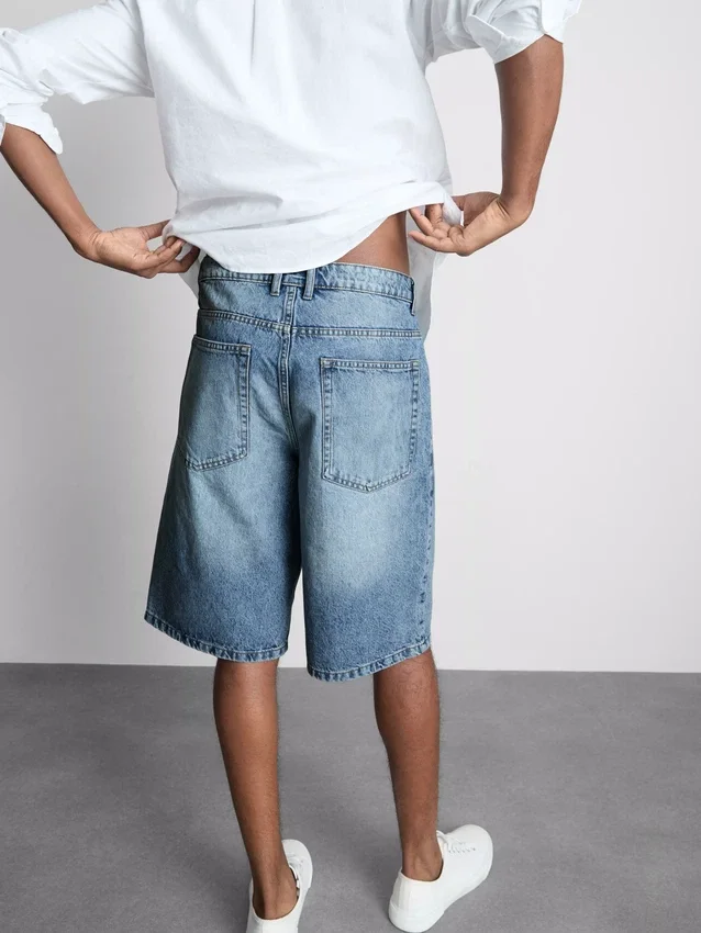 Baggy denimshorts med mellemhøj talje