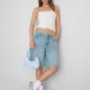 Bandeau-top i bomuldsblanding med blonder