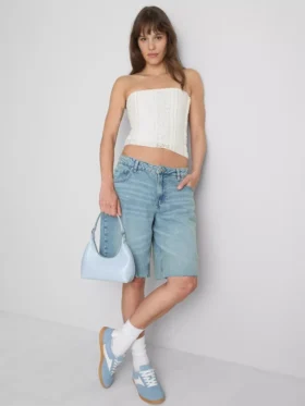 Bandeau-top i bomuldsblanding med blonder