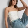 Bandeau-top i bomuldsblanding med blonder