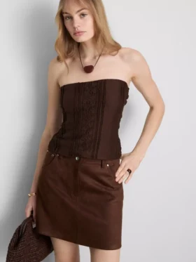 Bandeau-top i bomuldsblanding med blonder