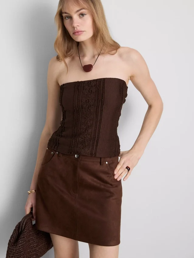 Bandeau-top i bomuldsblanding med blonder