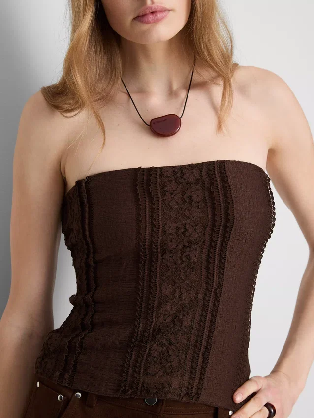 Bandeau-top i bomuldsblanding med blonder