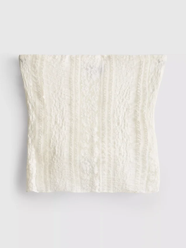 Bandeau-top i bomuldsblanding med blonder