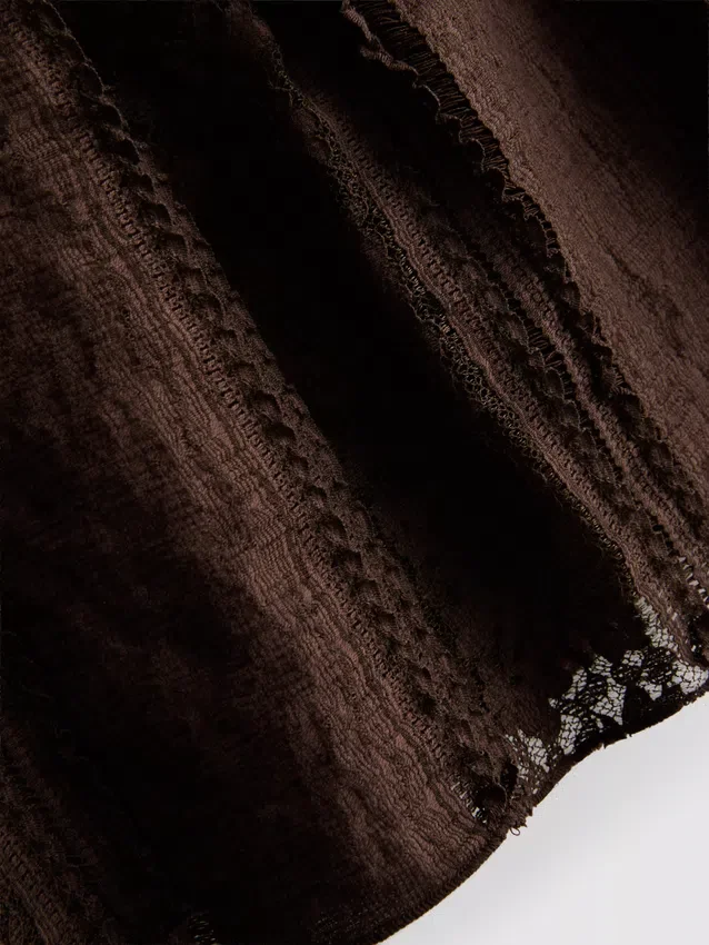 Bandeau-top i bomuldsblanding med blonder