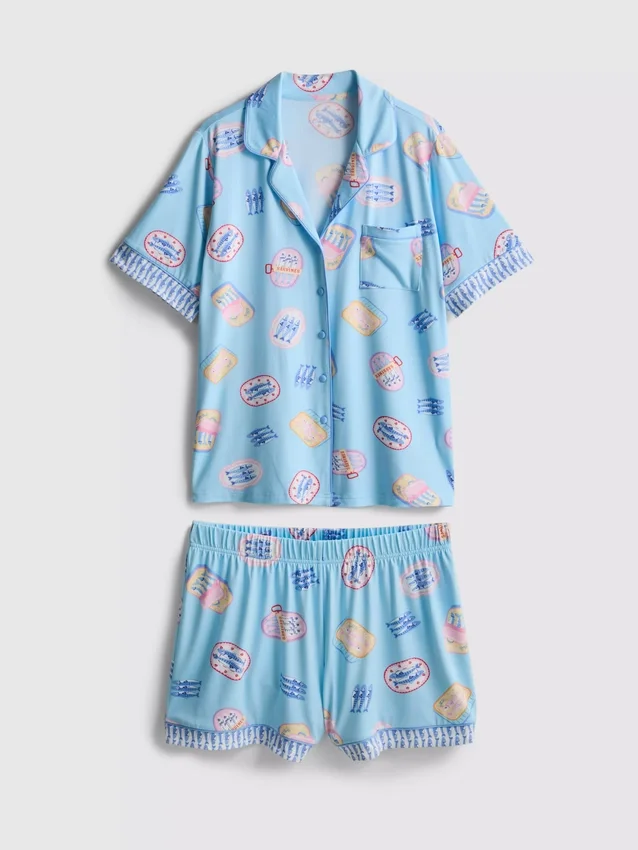 Bedrukt kort pyjamasser i boyfriend-stil