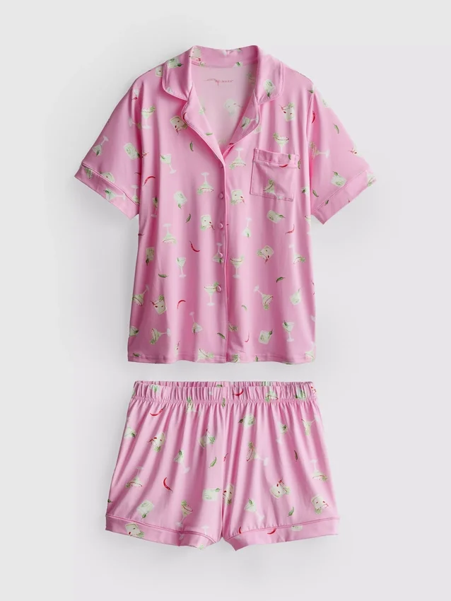 Bedrukt kort pyjamasser i boyfriend-stil