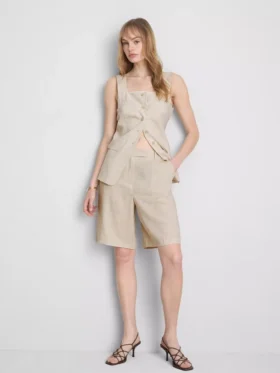 Bermudashorts i plisseret linneblanding