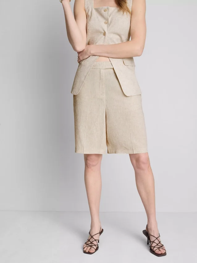 Bermudashorts i plisseret linneblanding
