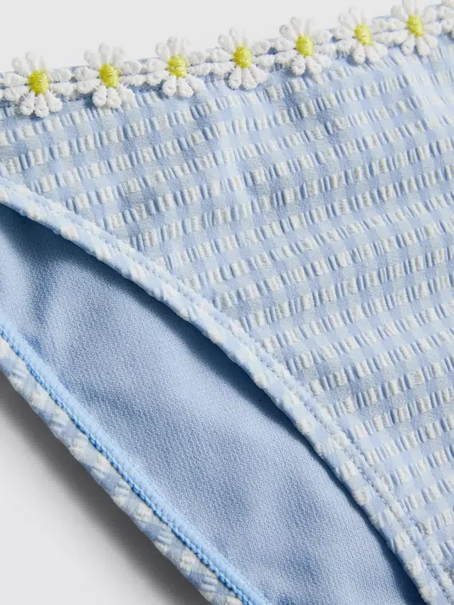 Bikinibukser i gingham med daisy-kant
