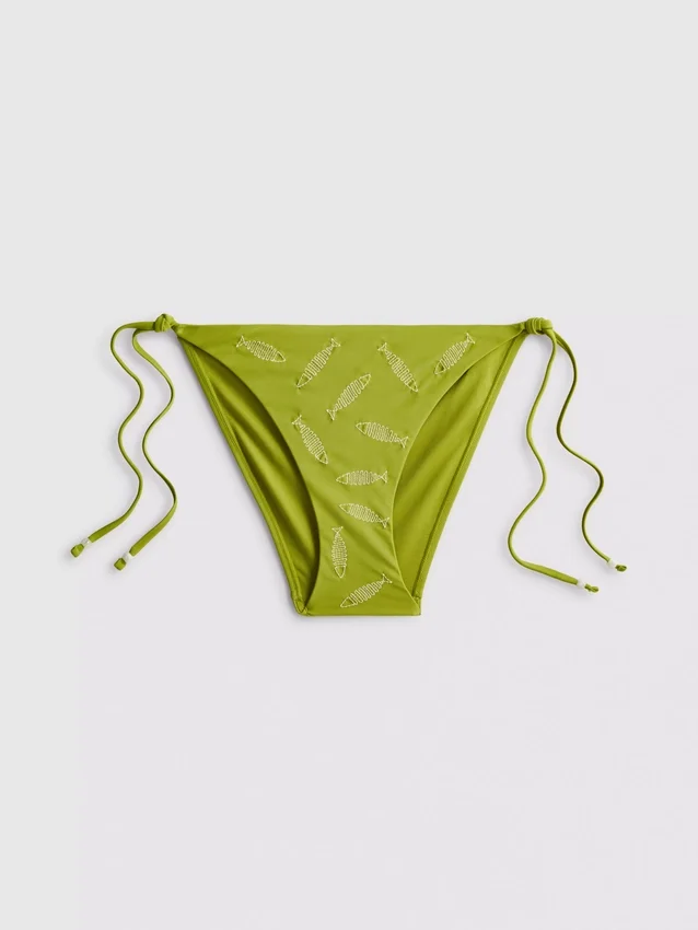 Bikinibukser med broderi og bindebånd i siden