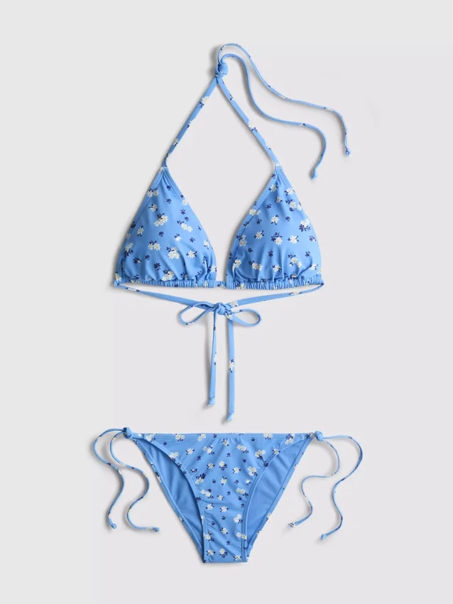 Bikinisæt med trekanttop og bindebånd i siderne