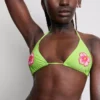 Bikinitop med perlebesat blomst og trekantform