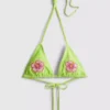 Bikinitop med perlebesat blomst og trekantform