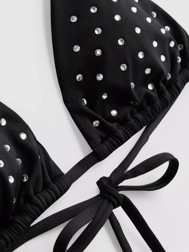 Bikinitop med trekantformet strass-dekoration