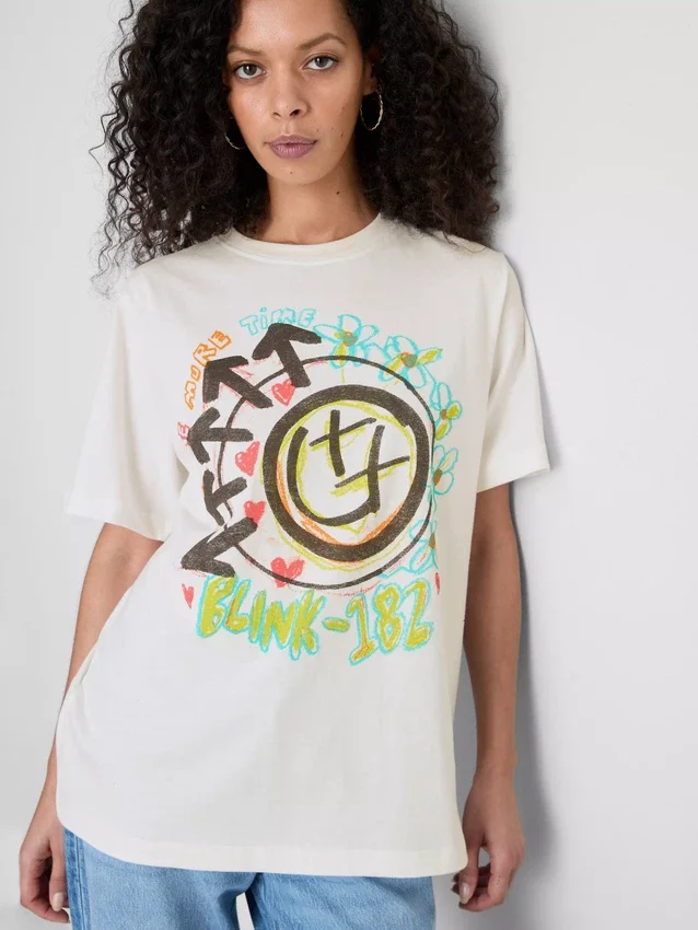 Blink 182 bomulds-T-shirt med afslappet logo